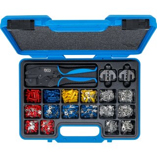 Crimpzangen-Satz | mit 2 Paar Backen | mit Kabelschuh-Sortiment | 1000-tlg.