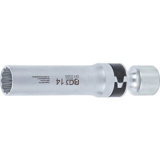 Zündkerzen-Gelenkeinsatz Zwölfkant mit Haltefeder | Antrieb Innenvierkant 10 mm (3/8") | SW 14 mm