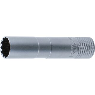 Zündkerzen-Einsatz mit Haltegummi, Zwölfkant, lang | Antrieb Innenvierkant 10 mm (3/8") | SW 16 mm