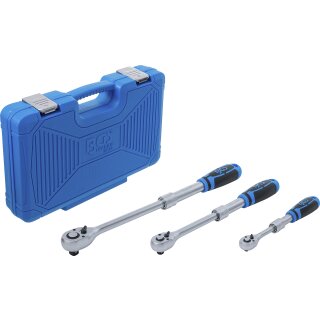 Umschaltknarren-Satz | ausziehbar | Abtrieb Außenvierkant 6,3 mm (1/4") - 10 mm (3/8") - 12,5 mm (1/2") | 3-tlg.