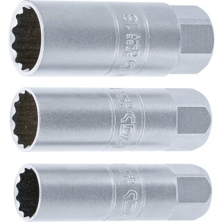 Zündkerzen-Einsatz-Satz Zwölfkant | Antrieb Innenvierkant 10 mm (3/8") | SW 14 - 16 - 18 mm | 3-tlg.