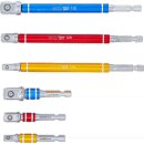 Adapter-Satz für Bohrmaschinen | farbig | Antrieb Außensechskant 6,3 mm (1/4") | Abtrieb Außenvierkant 6,3 mm (1/4"), 10 mm (3/8"), 12,5 mm (1/2") | 75 - 150 mm | 6-tlg.