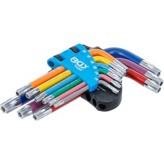 Winkelschlüssel-Satz | Multicolour | kurz | T-Profil (für Torx) mit Bohrung T10 - T50 | 9-tlg.