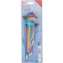 Winkelschlüssel-Satz | Multicolour | extra lang | T-Profil (für Torx) mit Bohrung T10 - T50 | 9-tlg.