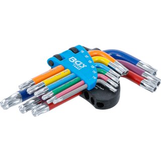 Winkelschlüssel-Satz | Multicolour | kurz | T-Profil (für Torx) mit Bohrung und Kugelkopf T10 - T50 | 9-tlg.