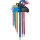 Winkelschlüssel-Satz | Multicolour | extra lang | T-Profil (für Torx) mit Bohrung und Kugelkopf T10 - T50 | 9-tlg.
