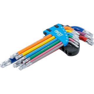Winkelschlüssel-Satz | Multicolour | T-Profil (für Torx) mit Kugelkopf T10 - T50 | 9-tlg.