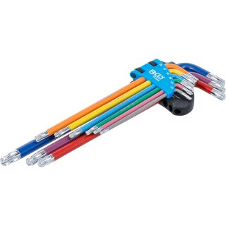Winkelschlüssel-Satz | Multicolour | extra lang | T-Profil (für Torx) mit Kugelkopf T10 - T50 | 9-tlg.