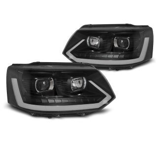 VW T5 LED Scheinwerfer "Tube Black" mit Tagfahrlicht u. dyn. Blinker 2010-2015 Set links + rechts