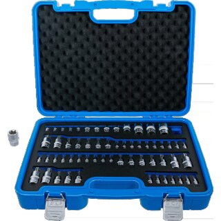 Bit-Einsatz- und Steckschlüssel-Einsatz-Satz | E-Profil / T-Profil (für Torx) / T-Profil (für Torx) mit Bohrung / TP-Profil (für Torx Plus) | 60-tlg.