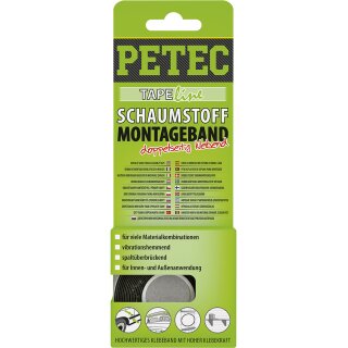 PETEC Schaumstoff-Montageband schwarz 2m x 12mmx 1mm