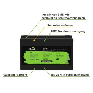 Offgridtec LifePo4 Akku 12/100 12,8V 100Ah mit BMS und Heizmatte 1280Wh