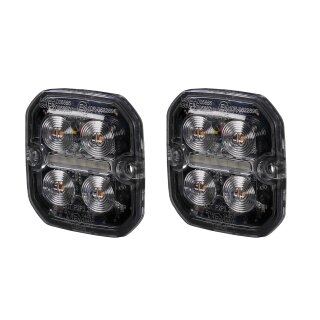 Warnleuchte / Positionsleuchte Pureux Strobe Ultra Slim Square – Gelb/Rot / 12/24 V / 8 W / 60 mm, 2 Stück